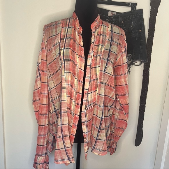 Free People Tops - Free People One gauze plaid shirt button down shirt - Large